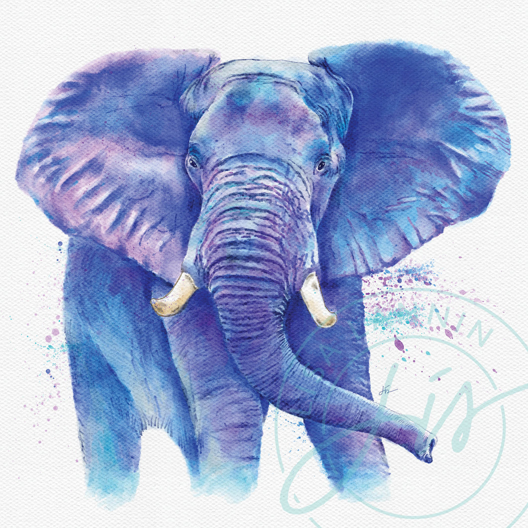 Blue Elephant watercolour painting