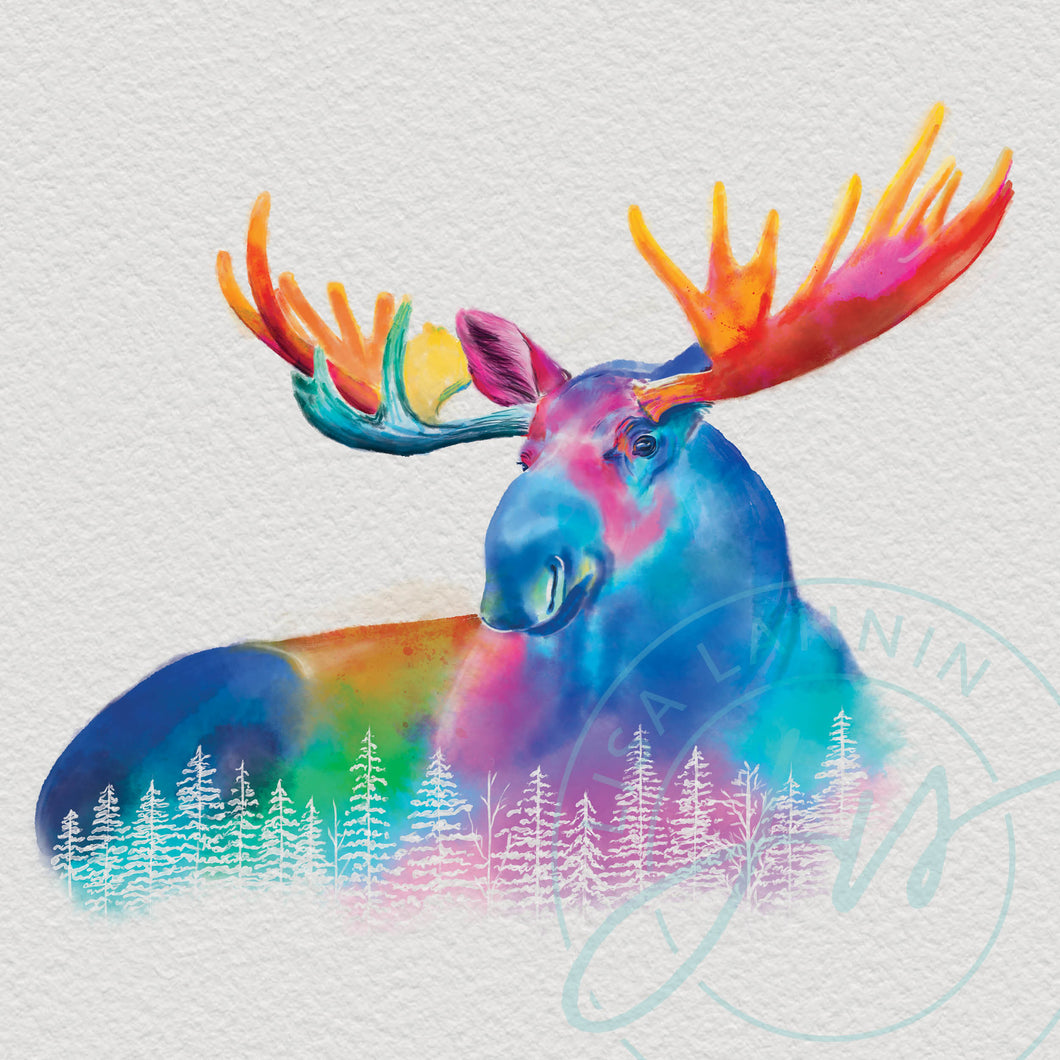 Multicolour Moose & Trees Watercolour