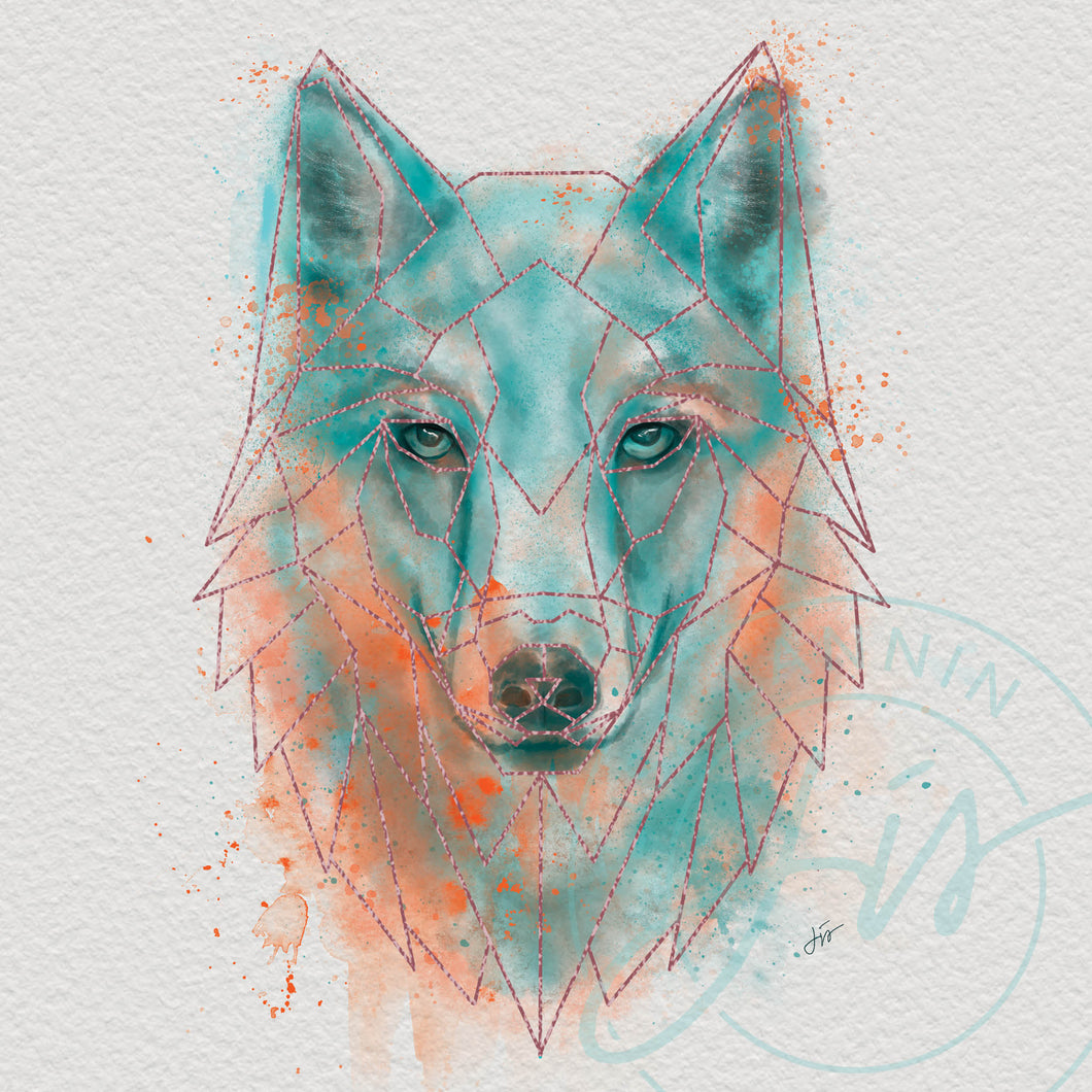 Wolf Watercolour Geometric